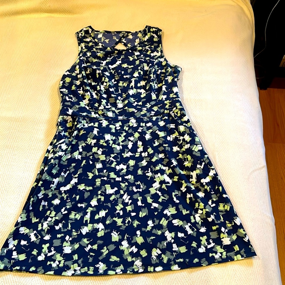 Title Nine Sleeveless Fit & Flare Dress Size 8 Blue Green Lightweight Pockets